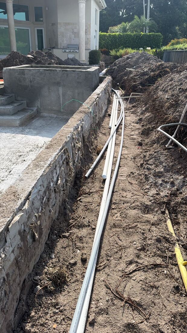 Pool plumbing lines in the trench